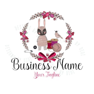 Bunny bird crochet yarn logo, fashion boutique logo, rabbit sew knitting logo, cute sew crochet logo, needlecraft logo, branding identity