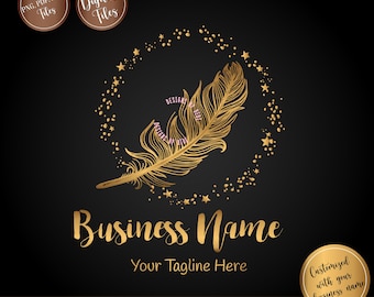 Feather Logo Design: Boutique Branding Watermark (Digital Files)