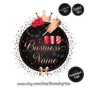 Nail logo design, Premade beauty red nails logo, polish nail crown flowers business logo, vector graphic design, nails branding package