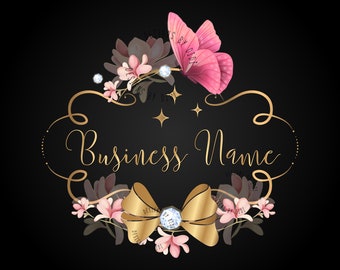 Logo bow and butterfly, hair bow logo, floral boutique premade logo, fashion logo, feminine logo, small business logo, branding identity