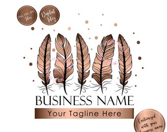 Feather Logo Design: Rose Gold Branding Package (Digital Files)