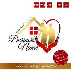 senior care logo, elderly home care logo design, nurse healthcare heart shaped logo branding, house heart logo,nursing home hands roof home