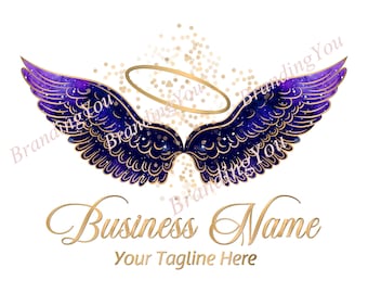 Angel Wings Logo, watercolor angel wings halo logo, custom logo design, angel logos wings sparkle gold purple, branding package, vector logo