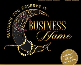 Crescent Moon Glitter Logo: Elegant Feminine Business Branding (Digital Files)