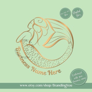 Logotipo de sirena, salvia azulado del logotipo de sirena mínima prefabricada, silueta de sirena del logotipo de negocios, logotipo náutico, diseño de negocios editable en el océano