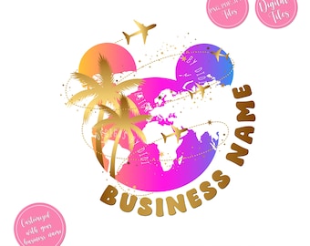 Disneyland Travel agent logo, travel Logo, Disney mouse ears vector travel agency design, travel tour cruise design, colorful gold branding