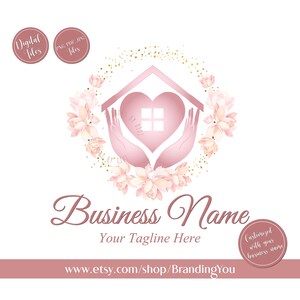 Home care logo, elderly senior care graphic design, nurse healthcare floral watercolor logo branding, house heart hands flowers feminine