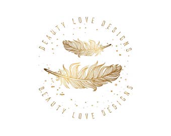 Feather Logo Design: Gold Watermark, Boutique Branding (Digital Files)