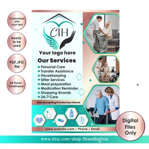 senior care flyer, elderly home care flyer design, nurse healthcare branding, ready to print flyer template digital, Printable customizable