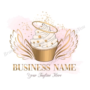 Cupcake logo, cupcake with angel wings logo design, bakery logo, sweets logo, custom logo design, branding package, vector graphic design