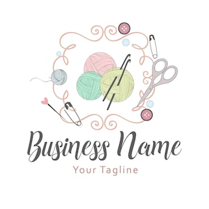 Crochet yarn logo, sew knitting logo, yarns logo, crochet sewing or knitting logo, tailor shop logo, seamstress logo, branding package