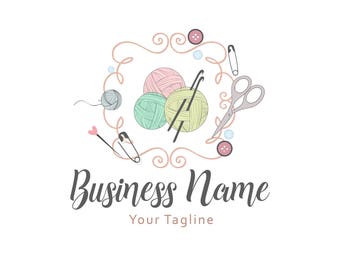 Crochet yarn logo, sew knitting logo, yarns logo, crochet sewing or knitting logo, tailor shop logo, seamstress logo, branding package