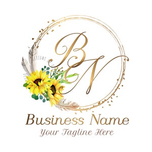 Sunflower Initial Logo: Floral Boutique Design (Digital File)