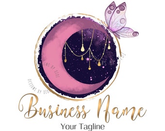 Moon butterfly gold purple logo, moon cute butterfly photography logo, vector moon stars logo butterfly gold, magic logo, branding identity