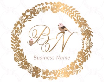 Floral Bird Wreath Logo: Boutique, Salon Branding (Digital Files)