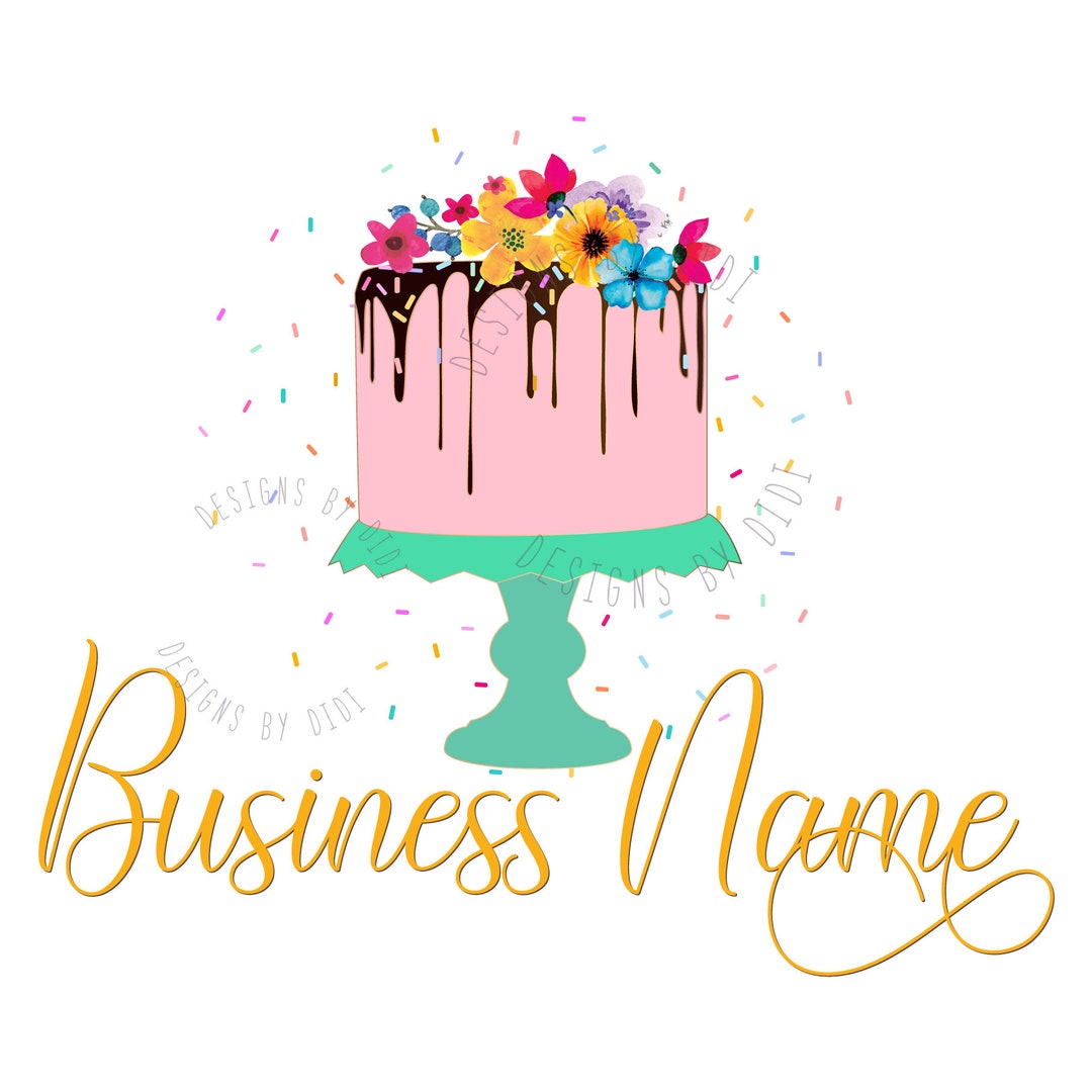 Cake Logo, Cake Sprinkles Logo, Custom Logo Design, Premade Watercolor ...