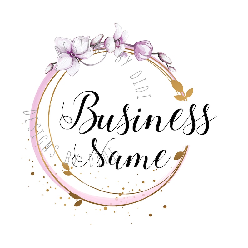 May include: A pink and gold circle logo with a floral design and the text "Designs by Didi" and "Business Name".