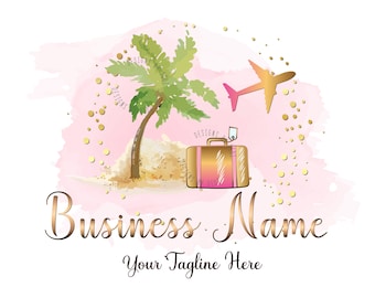 Reiselogo, Reiseagentlogo, Palmenflugzeuglogoreise, kundenspezifisches Logodesign, Tourismuslogo, Vektorfeiertagsreiselogo, Brandingpaket