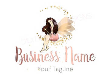 Fairy logo, fashion boutique logo, beauty salon logo, princess logo, fantasy logo design, gold moon stars business logo, branding identity