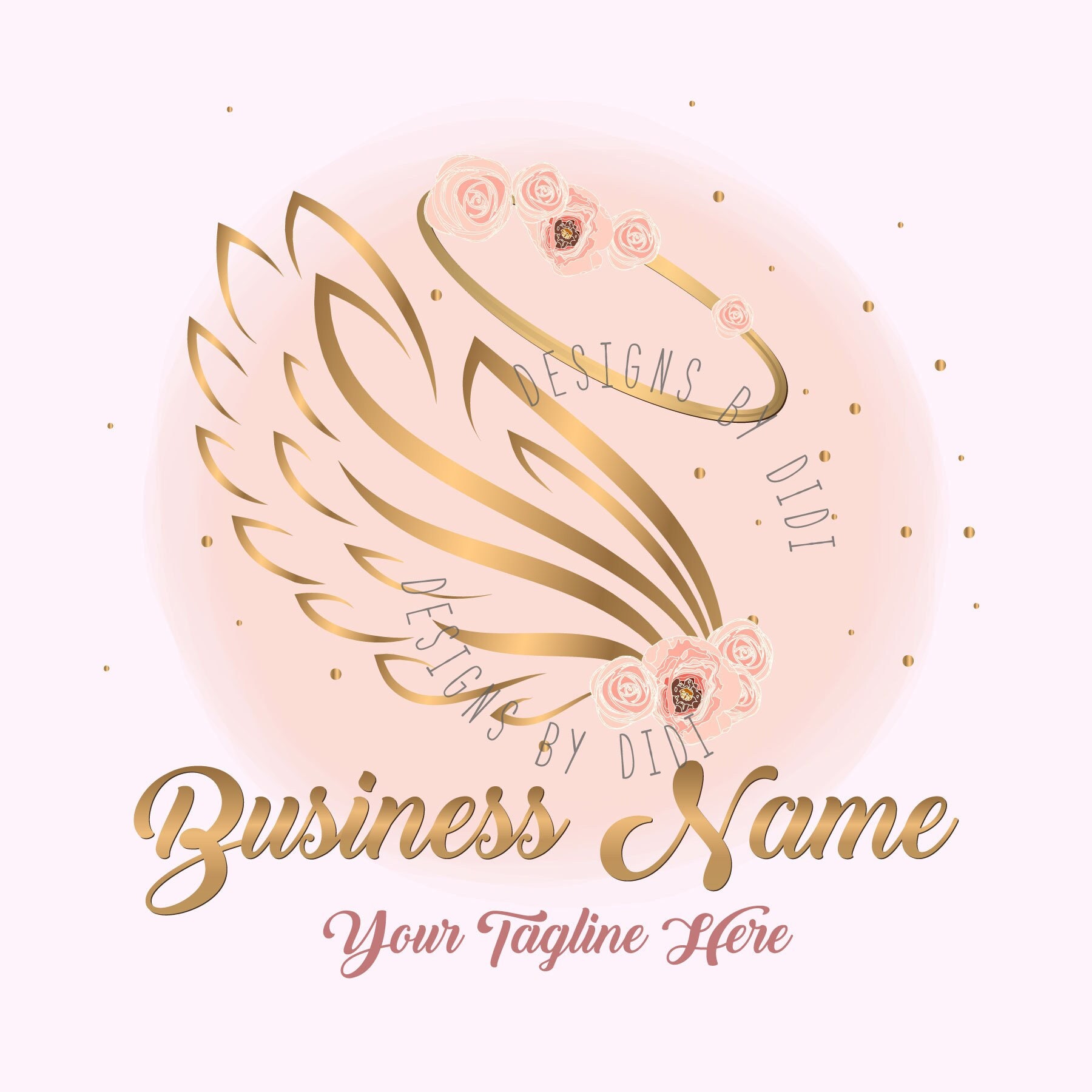 Angel wings logo, halo angel logo, gold wings logo, custom logo design, halo flowers wings logo, branding package, vector graphic design