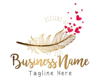 Feather Heart Logo Template, Premade Feminine Business Branding