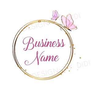 Logo butterfly round gold pink, boutique logo, fashion logo, butterflies pink logo, Logo photographer butterfly round, branding identity