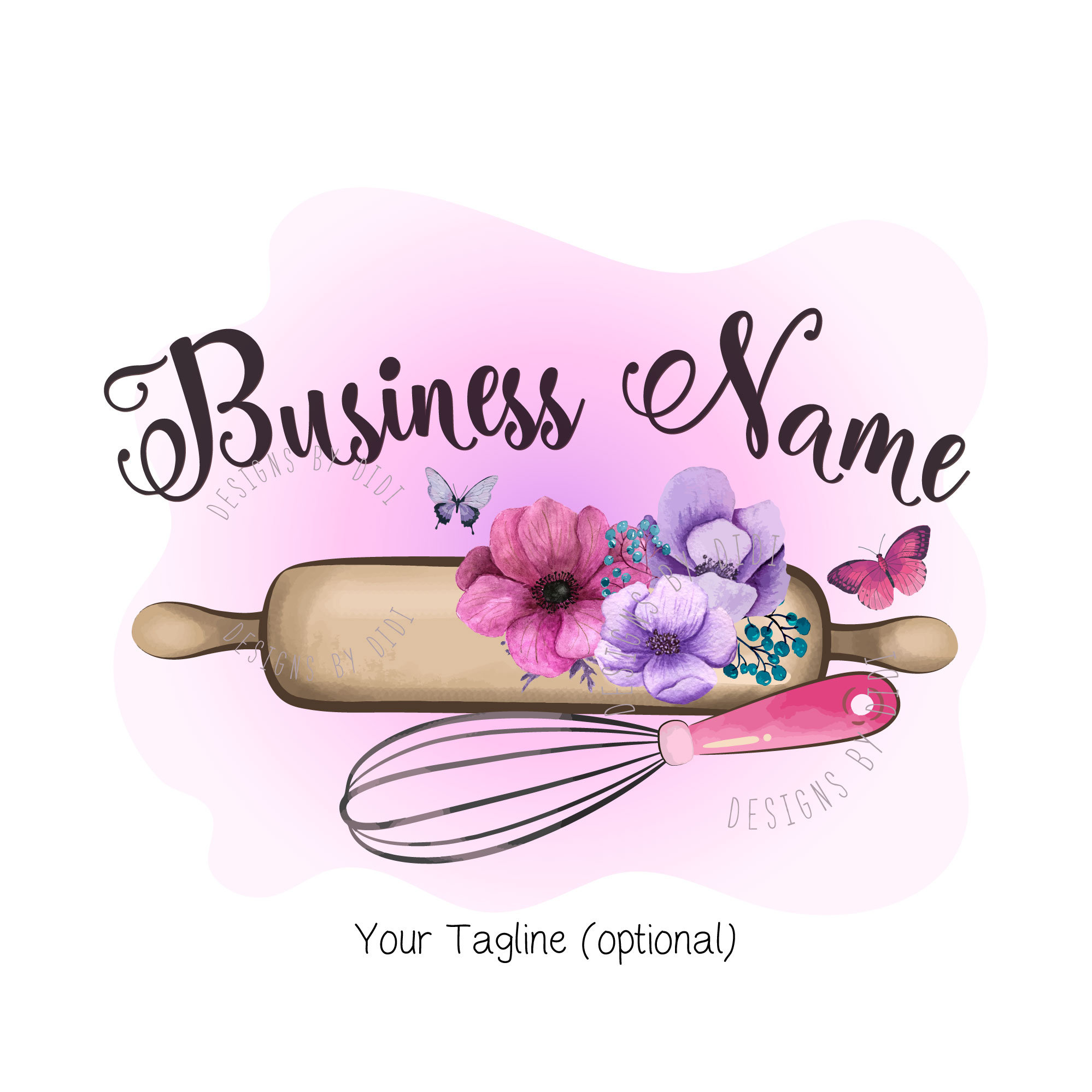 DIGITAL Custom Logo Design Rolling Pin Whisk Watercolor Pink Etsy