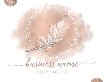Feather Logo Design: Rose Gold Boutique Business Branding