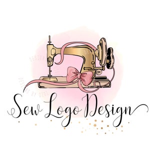 Sewing machine logo, Vintage sewing machine, logo watercolor sew machine, bow fashion logo, boutique logo, premade logo design, vector logo