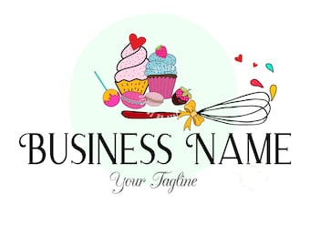 Bakery Cupcake logo design, cupcake cake pops bakery logo, cute colorful cupcake whisk logo, muffin cupcake, sweets logo, branding package