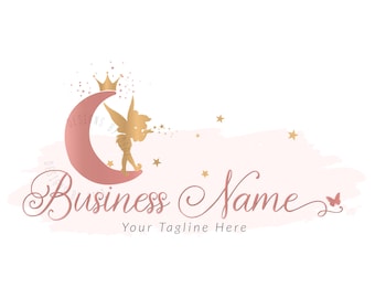 Moon fairy gold pink logo, boutique logo, pink fairy logo design, moon stars business logo design, vector feminine logo, branding identity