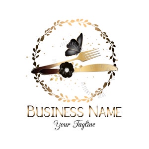 Cooking logo, restaurant branding, custom logo design, kitchen logo, restaurant logo, butterfly flower knife fork logo, vector food logo