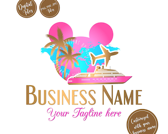 Premade Travel Agent Logo, Pink Mouse Ears, Cruise Ship Design (Digital Files)