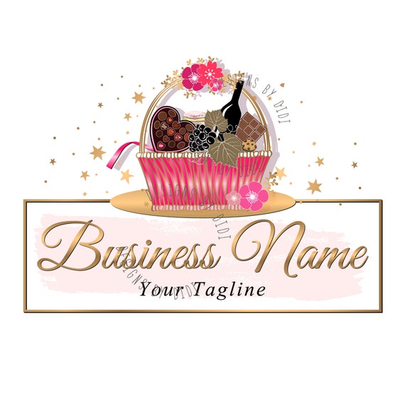 Custom Logo Design Pink Gold Gift Basket Logo Basket Logo | Etsy