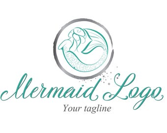 Turquoise Mermaid Logo: Siren Silhouette Branding (Digital Files)