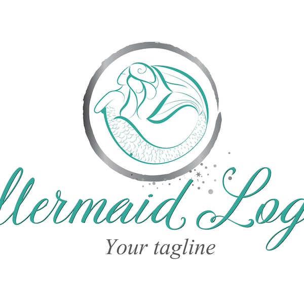 Mermaid logo, siren silhouette business logo, turquoise logo mermaid ocean, water fantasy logo, Nautical logo, swimming branding identity