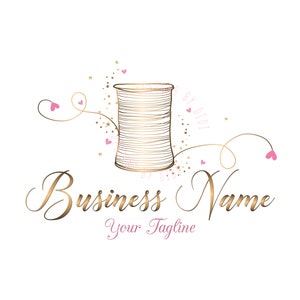 Gold sew yarn logo, seamstress logo, sew yarn hearts logo, stitching logo gold, yarns hearts logo, Logo Watermark gold, branding package