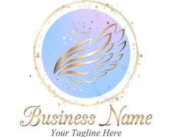 Angel Wings Logo, spiritual logo, custom logo design, gold blue wings logo, angel wing blue gold logo, branding package, graphic design