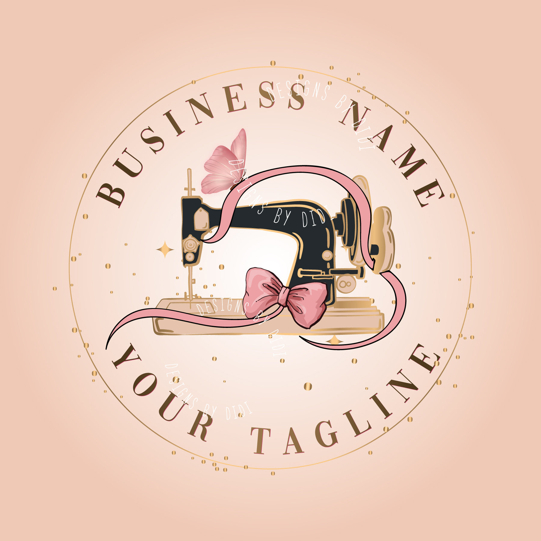 Premade boutique pink sewing machine watercolor business logo