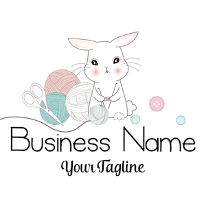 Crochet yarn logo, bunny sew knitting logo design, rabbit cute sew crochet logo, creative textile, needlecraft, vector needle thread logo