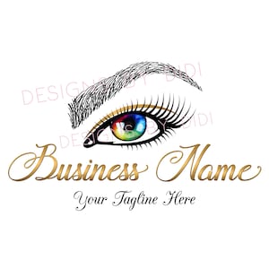 Rainbow Eyelash Logo: Gold Cosmetics, Lash Extension Design (Digital Download)