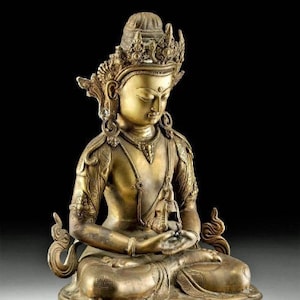 Published 19th c. Buddha ex-Hollywood Star- Anthony Quinn's Collection! STUNNING Tibetan Amitayus cast brass statue Buddha w/ COA + Provenan