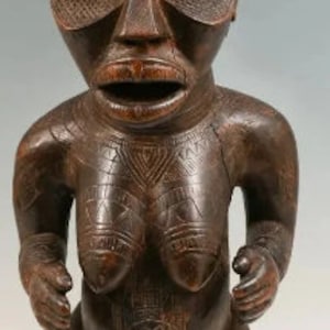 Museum Quality Bassa Maternity Figure-VERY RARE ca. 1890-1920&#39;s Liberia 30&quot; w/ COA & Provenance -Pregnant Bassa Piece Heavy Scarification