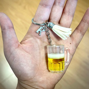 Cute Mini Beer Mug Keychain with Personalized Letter Pendant