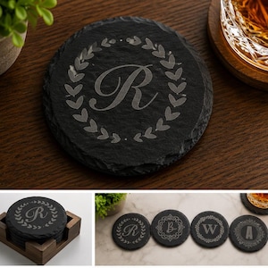 Posavasos de pizarra con monograma personalizado / Regalo con inicial personalizada / Regalo para el Día del Padre