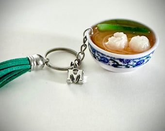 Mini Ramen Bowl Keychain: Personalized Letter, Resin Meatballs