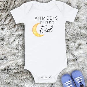 Baby Onesie® | Baby&#39;s first Eid Custom Onesie | Muslim Baby bodysuit | Custom Baby Gift | Cute Islamic Baby Onesie®