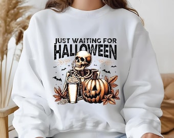 Halloween Sweatshirt: Spooky Skeleton Pumpkin Graphic (Soft, Cozy Fit)