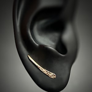 Ear Climbers Gold, Solid Gold Earrings Simple, Ear Crawlers, Climber Earrings 14k, Ear Sweeps, Ear Jacket Earrings Gold, Curved Earring 18K