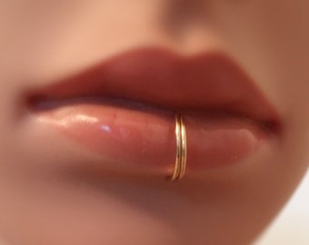 Fake Lip Ring 20g Double Lip Ring Fake Piercing Lip Piercing Jewelry, 20g Fake Lip Hoop Earring Lip Ring Gold Lip Ring Jewelry Piercing Hoop